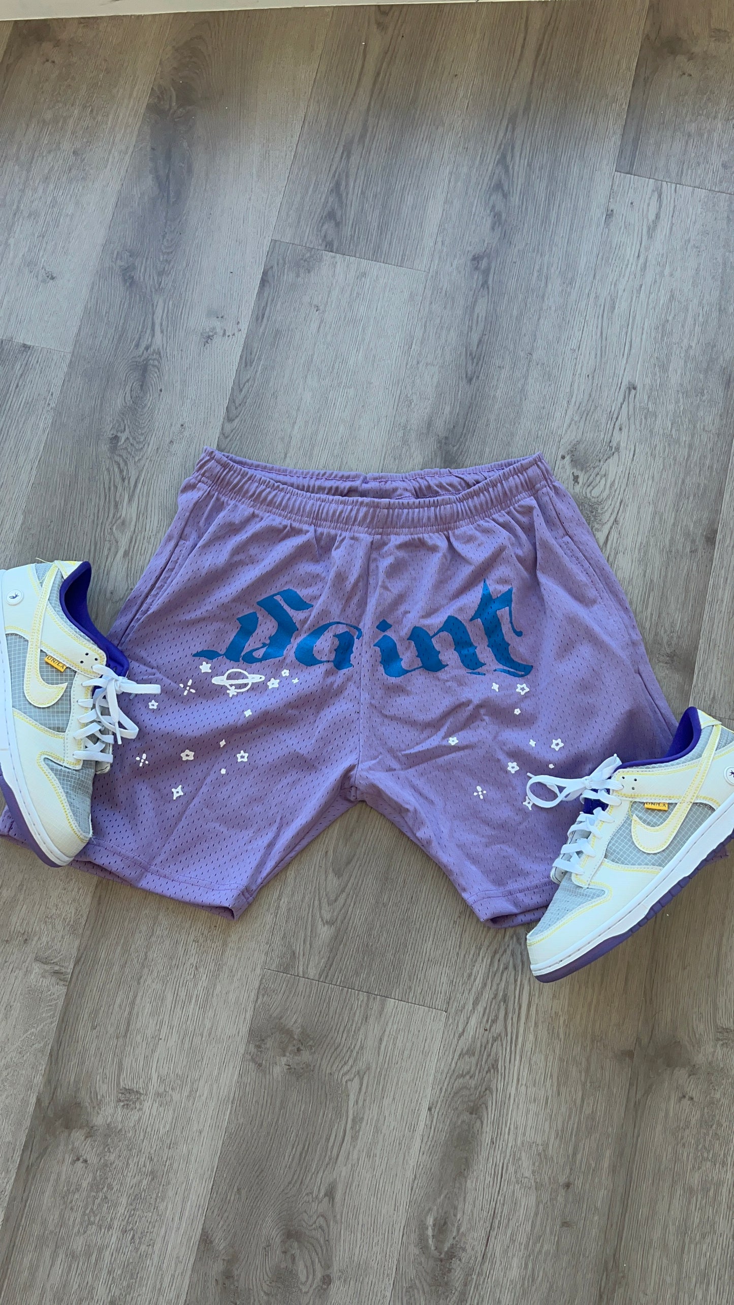 Purple mesh shorts